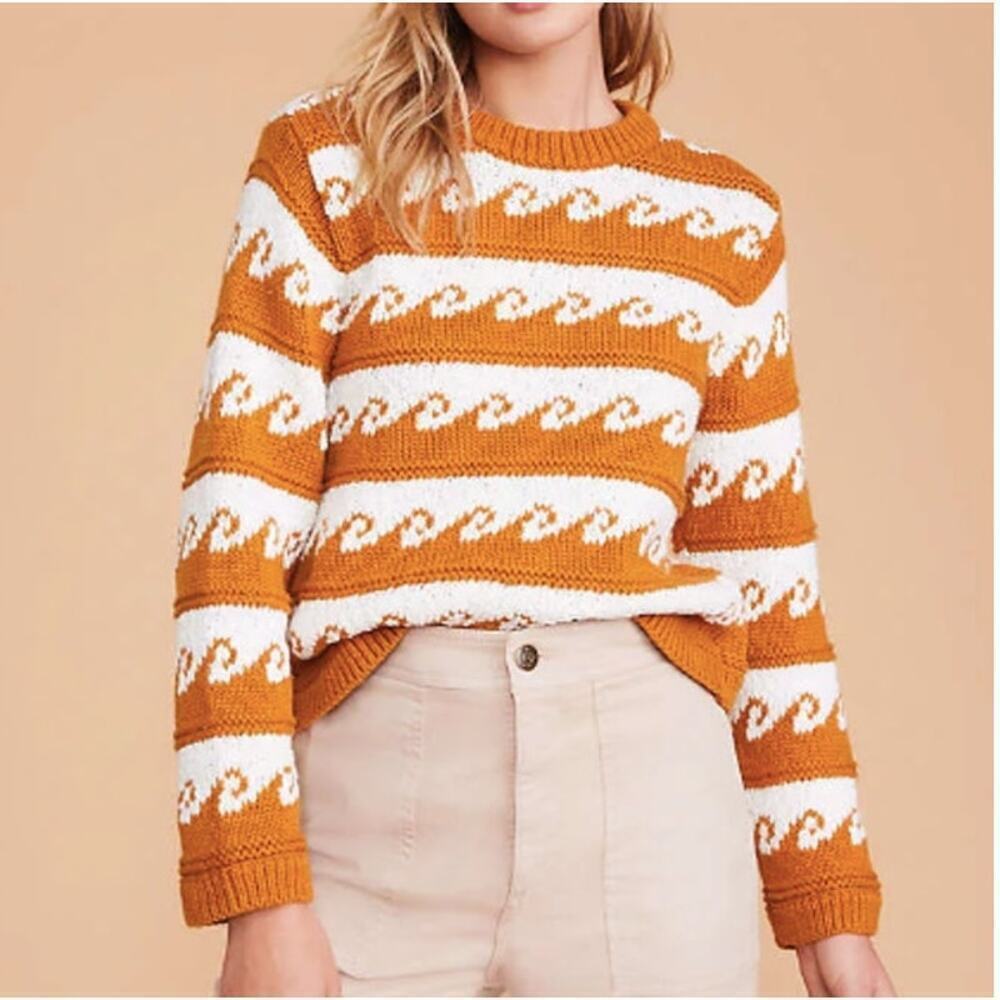 Lou & Grey Waverunner Brown / Cream Knit Sweater Size S NWT